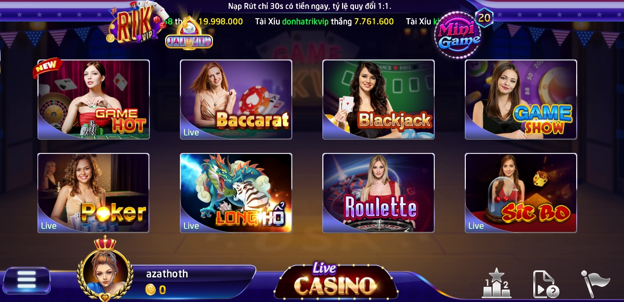 Giới thiệu hình thức Casino trực tuyến ở tải Rikvip