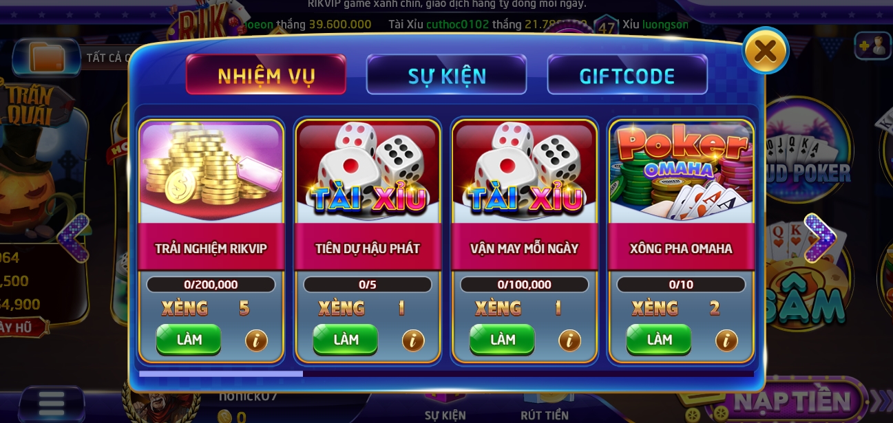 Nhanh tay đăng ký Rikvip hưởng khuyến mãi hiện hành tại cổng game.